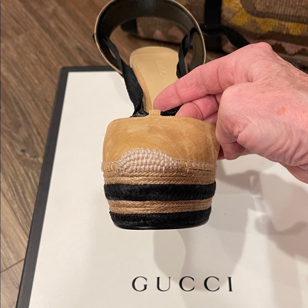 Gucci Tan and Black Espadrille Wedges - Picture 10 of 12